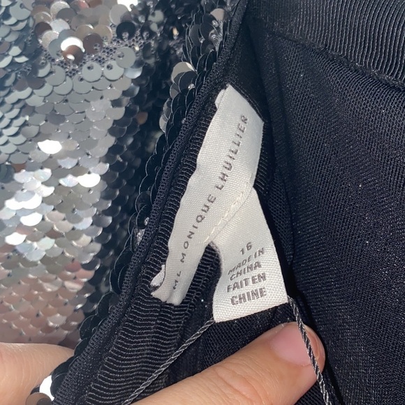 NWT ML Monique Lhuillier Silver Sequin Draped Faux Wrap Mini Skirt - Picture 9 of 10